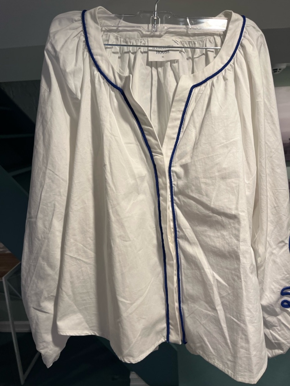 TUCKERNUCK HYACINTH HOUSE White & Royal Blue Soutache Stella Blouse Size XL NWT - Picture 6 of 8